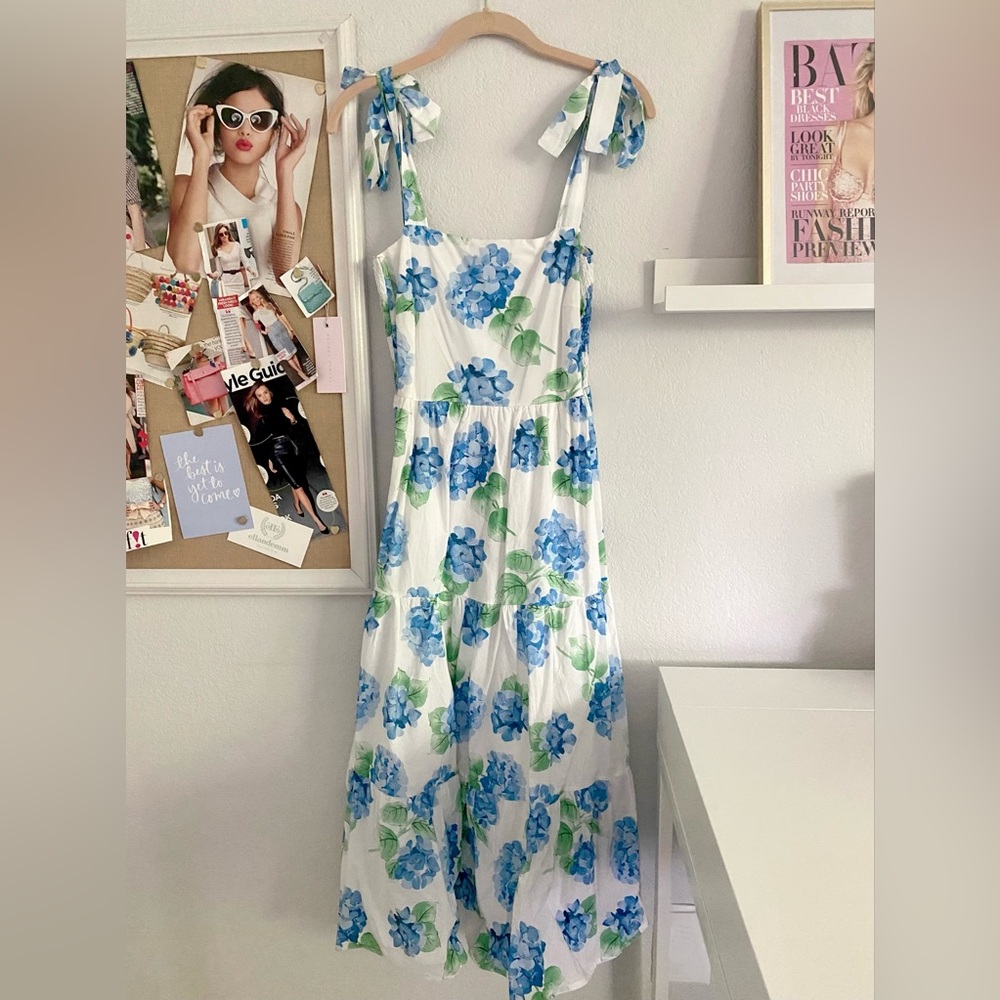 Pink Lily White Sundress with Blue & Green Floral Print Caitlin Covington